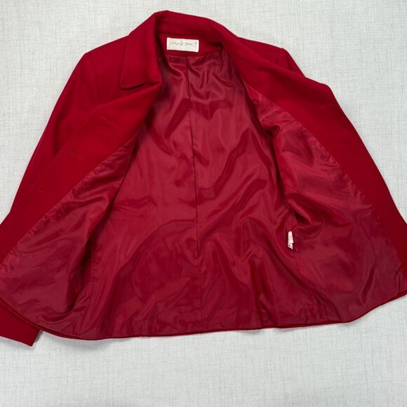 Vintage Sandro Red Wool Blazer Classic Button Front Notched Lapel Size 8 - Picture 3 of 11